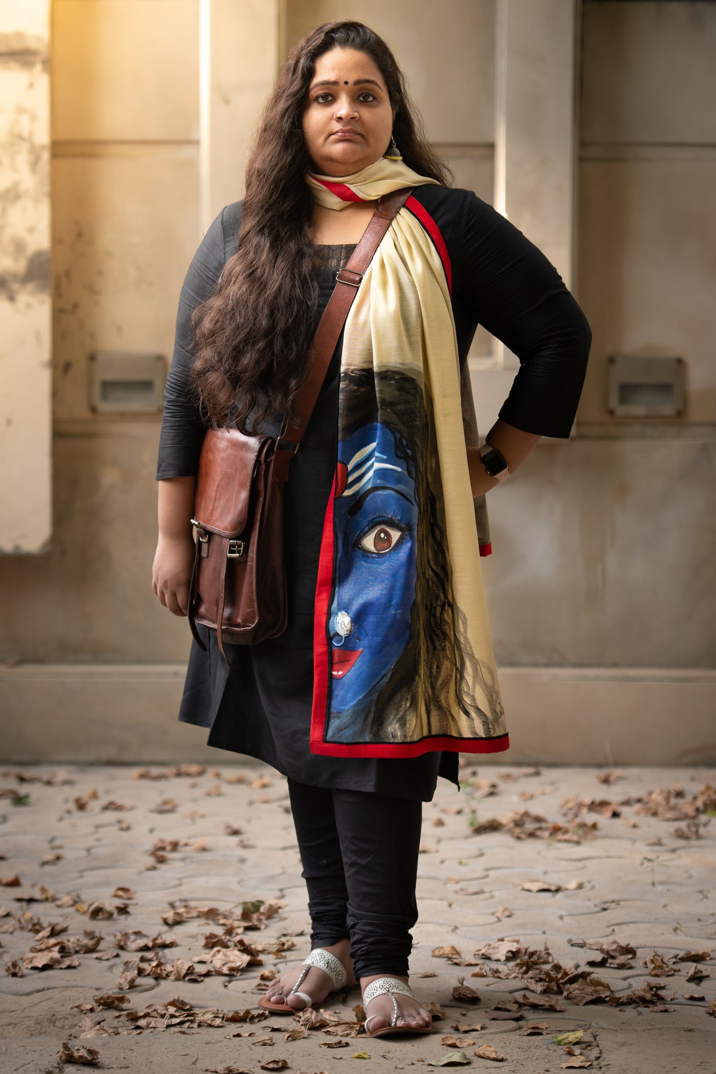 Hand-Painted Designer Dupatta – Goddess Kali Inspired