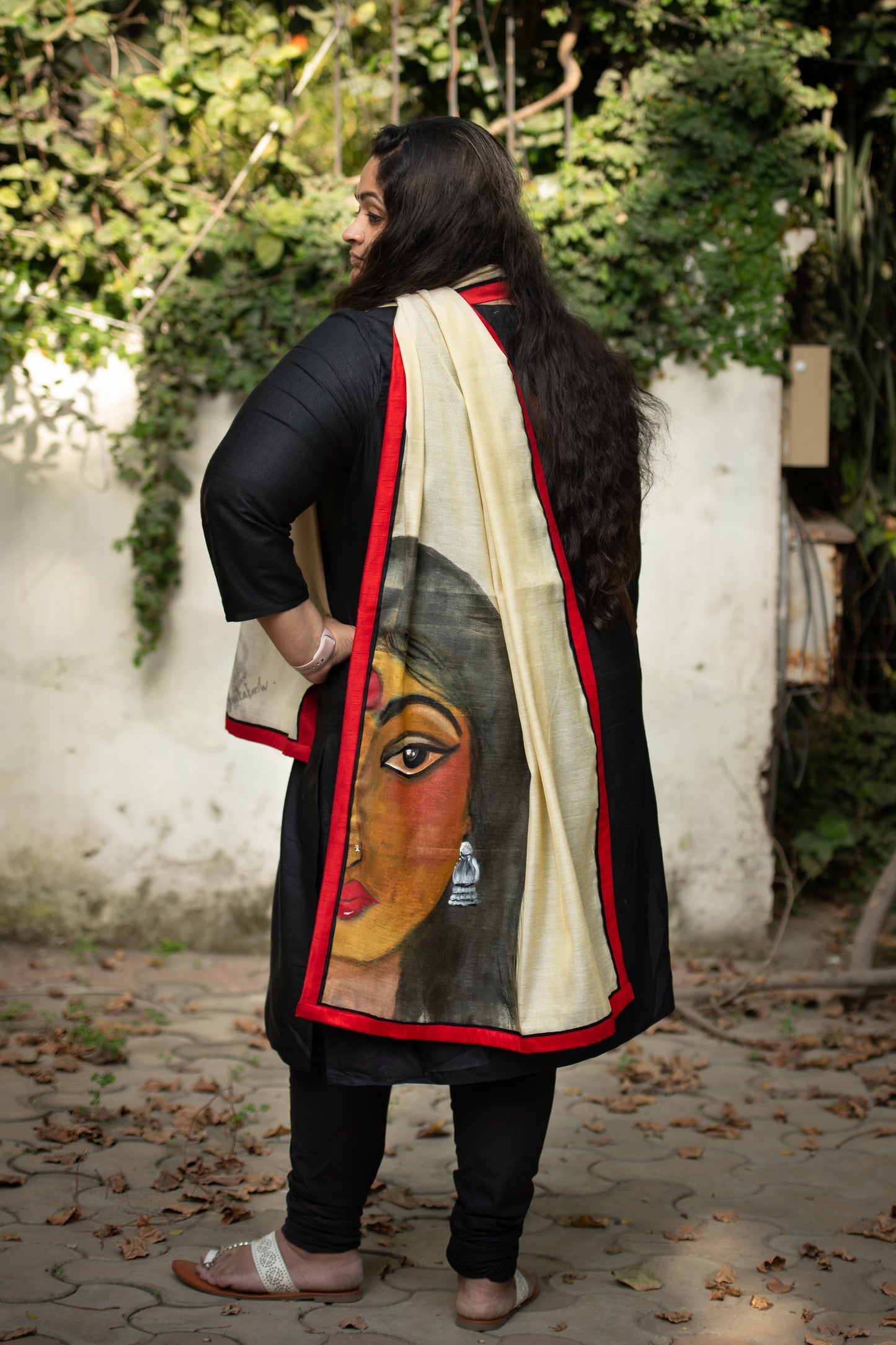 Hand-Painted Designer Dupatta – Goddess Kali Inspired