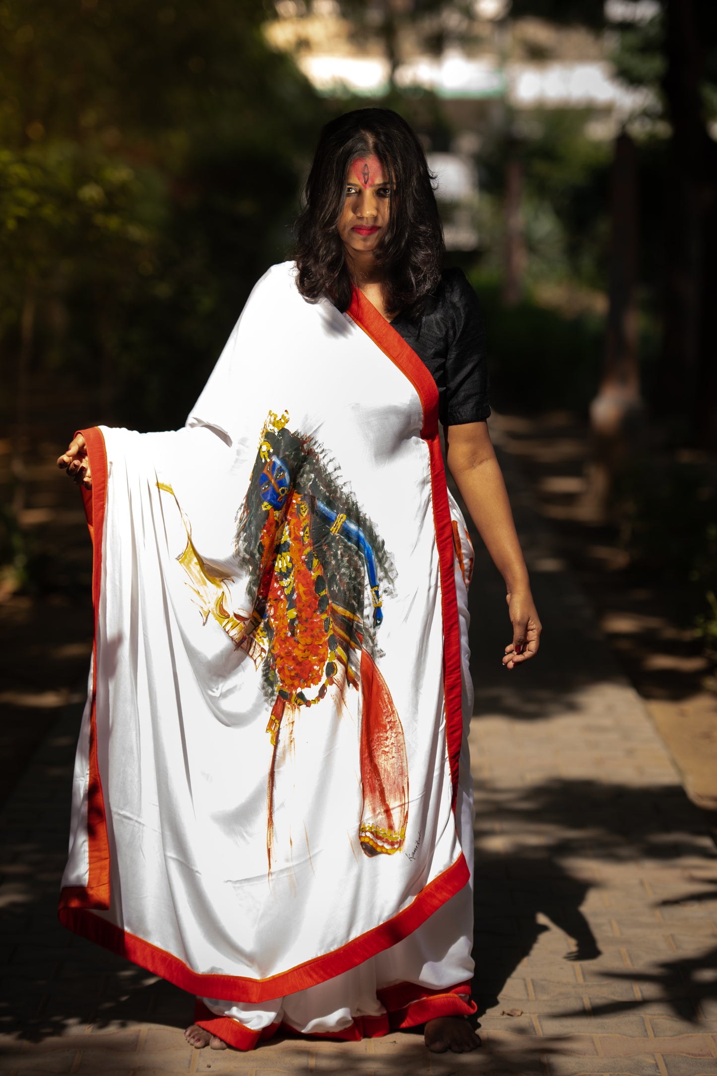 Hand-Painted Kali Saree – Divine Power on Fabric of Kali Ma