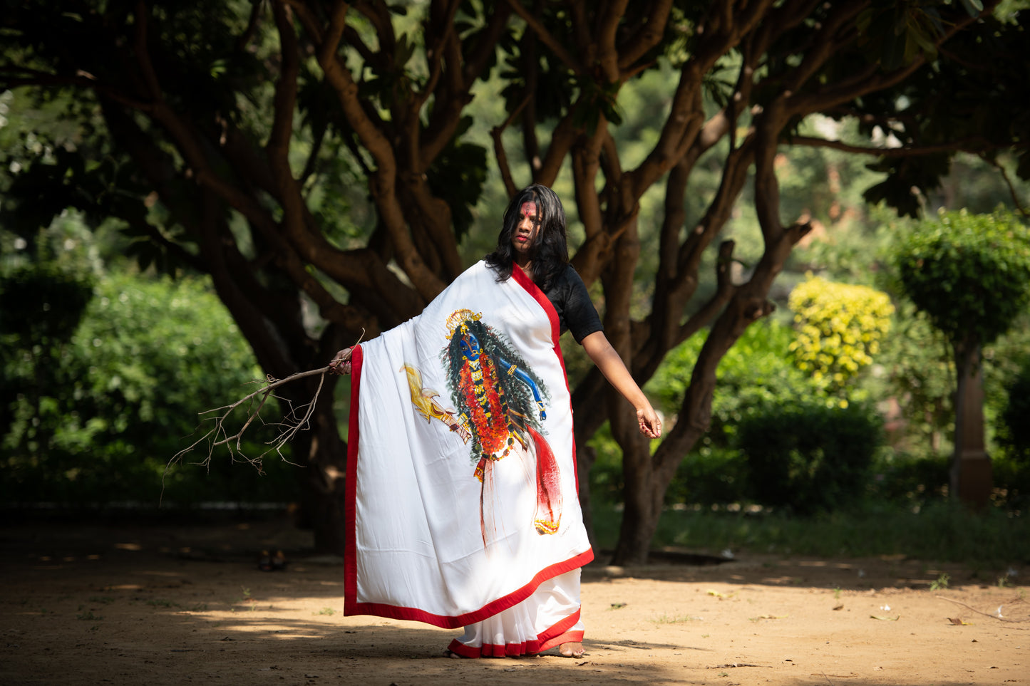 Hand-Painted Kali Saree – Divine Power on Fabric of Kali Ma