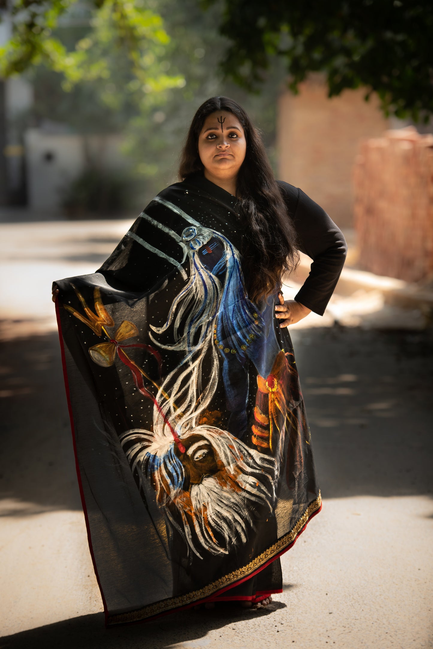 Hand-Painted Shiva Tandava Saree – A Canvas of Cosmic Dance