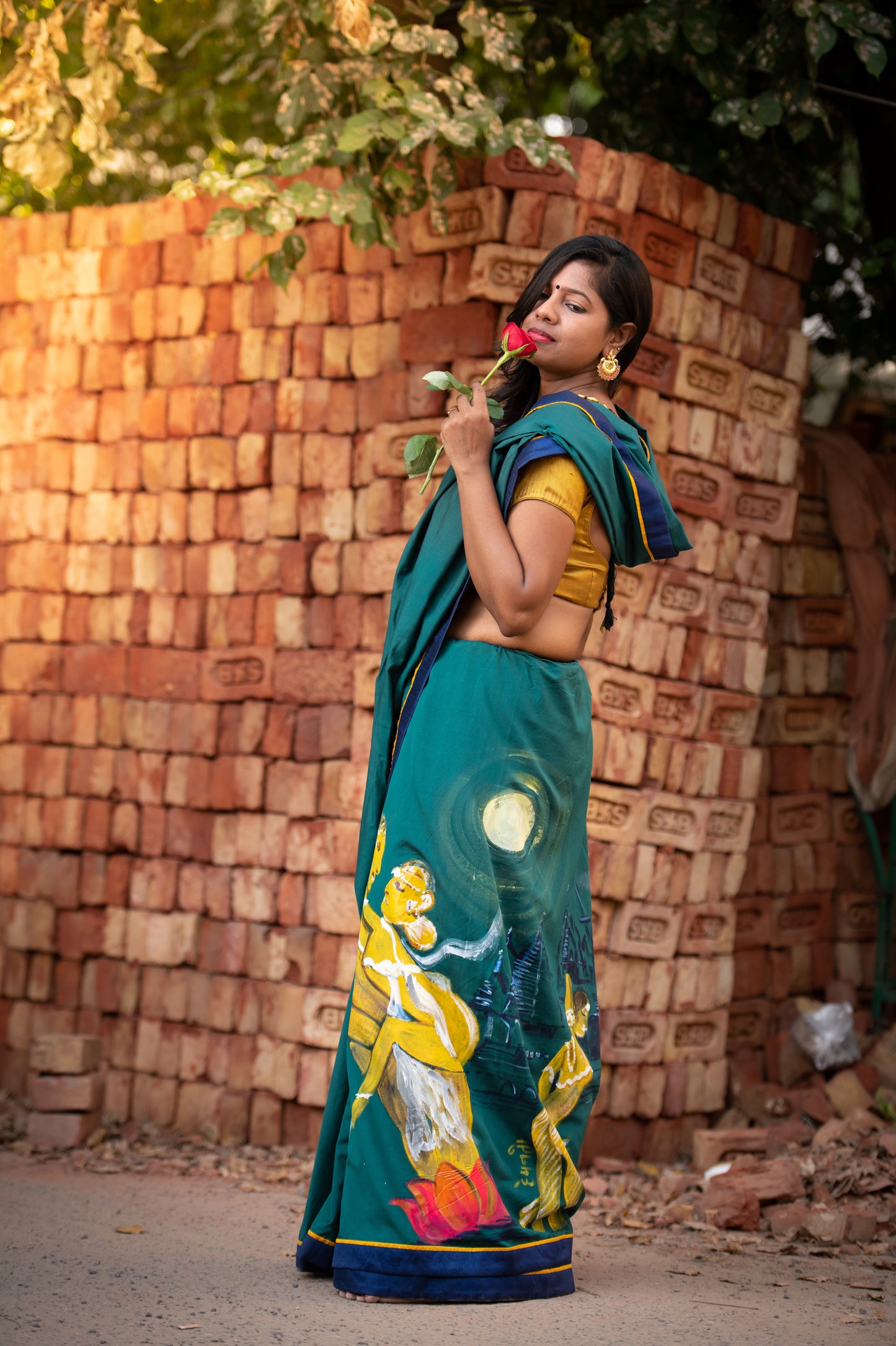 Moonlit Devotion Hand-Painted Saree – Art Inspired by Divine Serenity