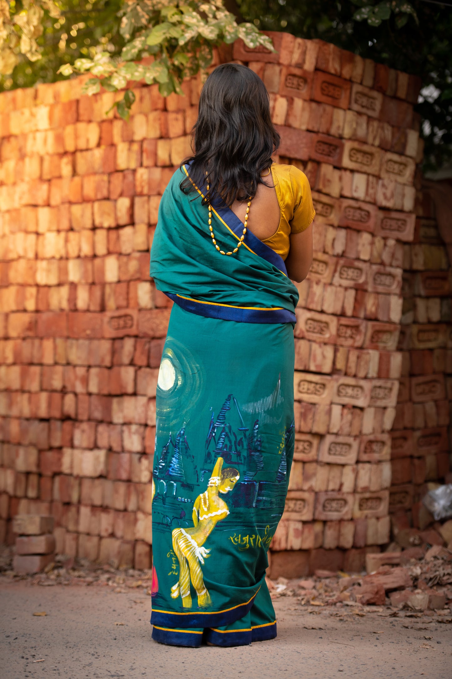 Moonlit Devotion Hand-Painted Saree – Art Inspired by Divine Serenity