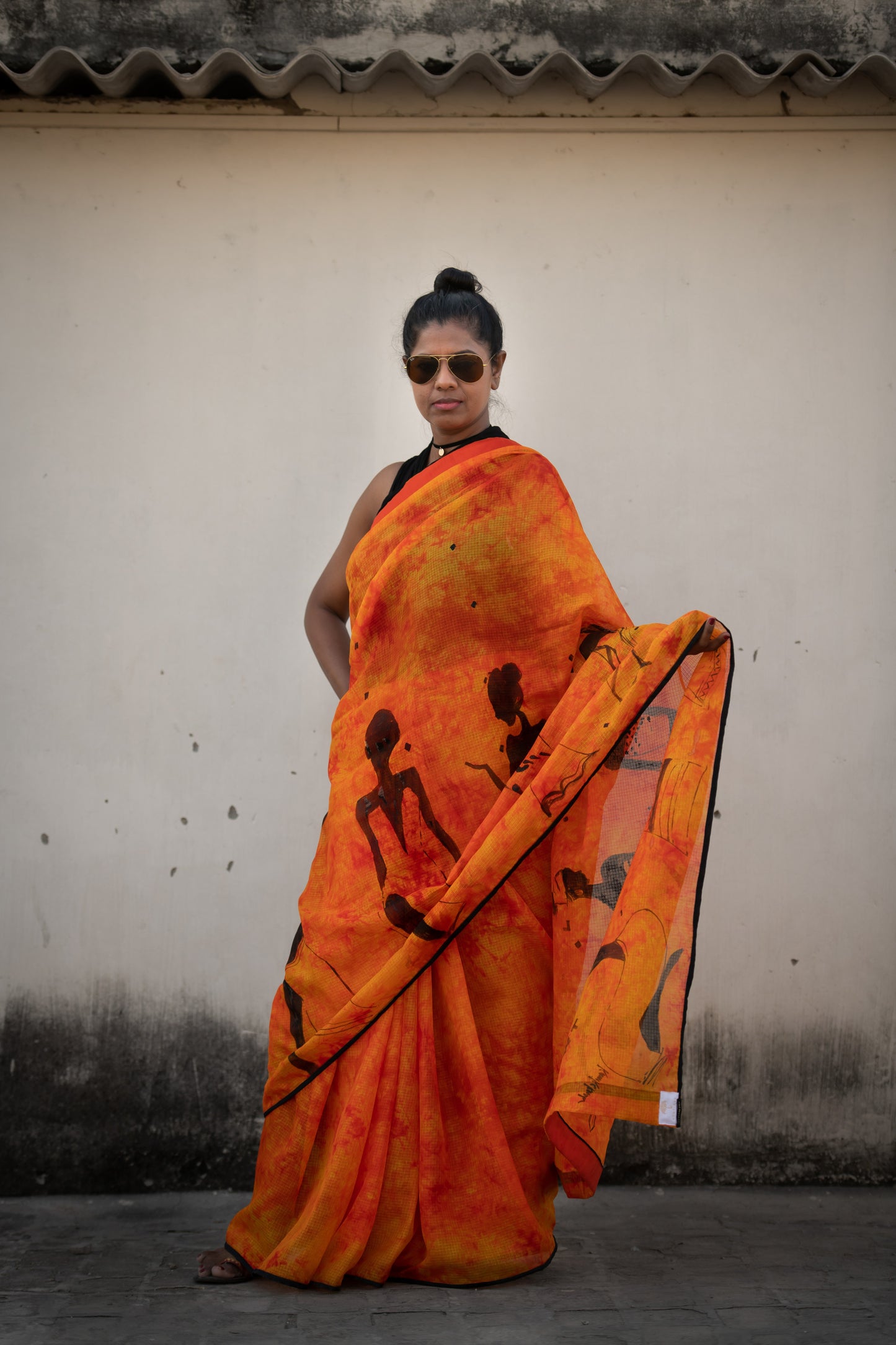 Tribal Muse Hand-Painted Saree – A Celebration of Heritage and Rhythm