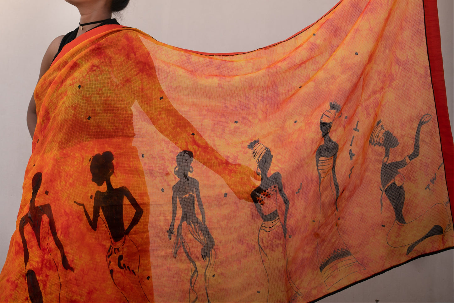 Tribal Muse Hand-Painted Saree – A Celebration of Heritage and Rhythm