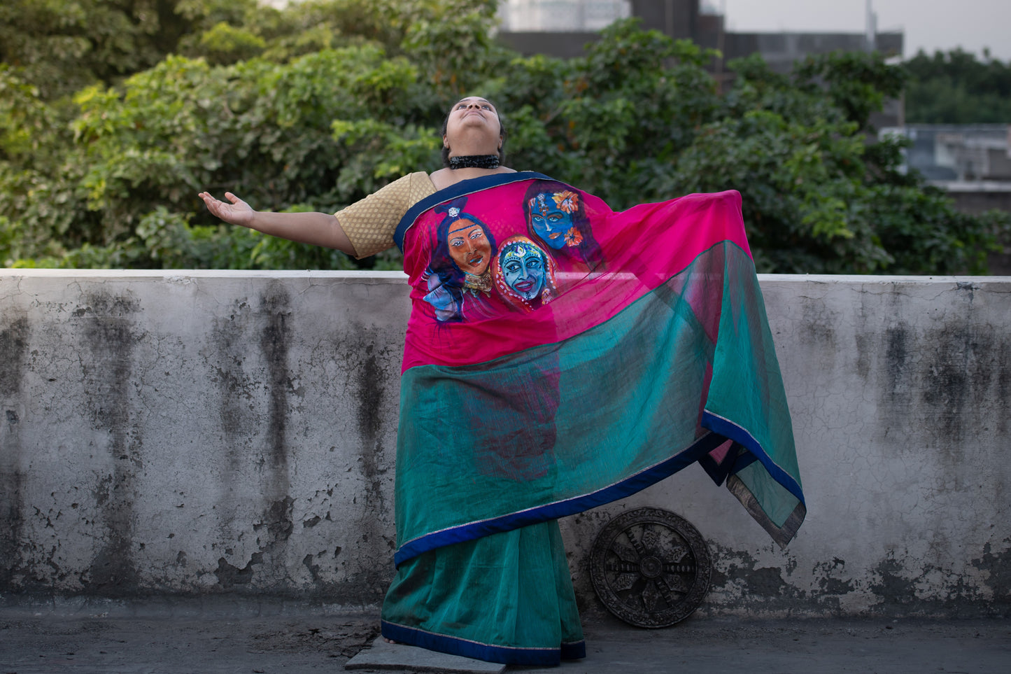 Divine Faces Hand-Painted Saree – A Canvas of Culture and Color