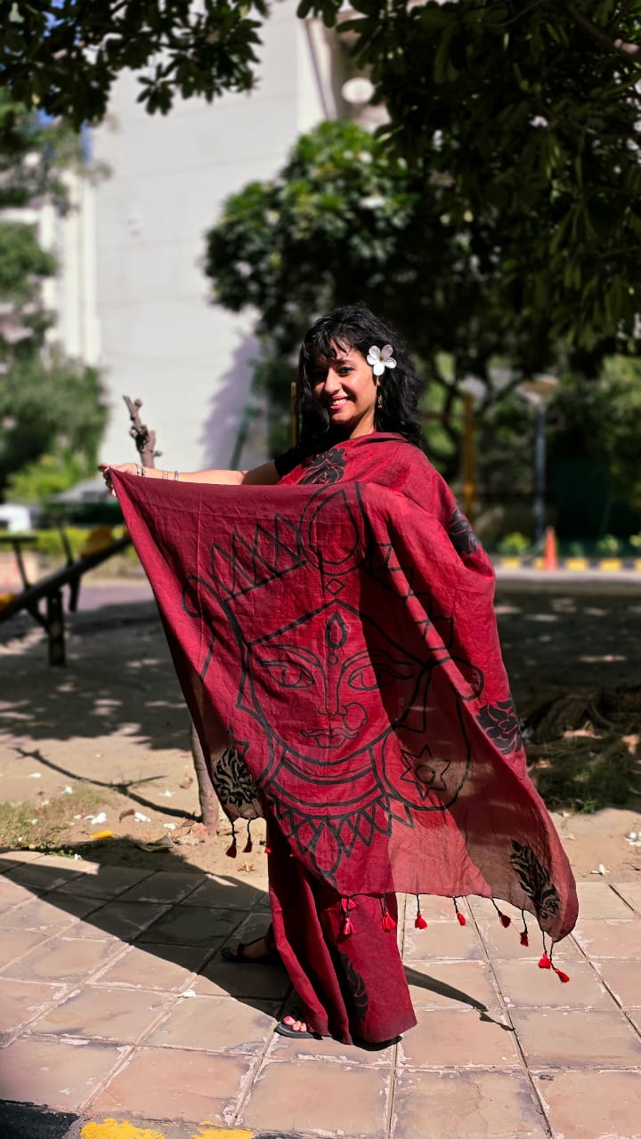 Durga Line Art Sari