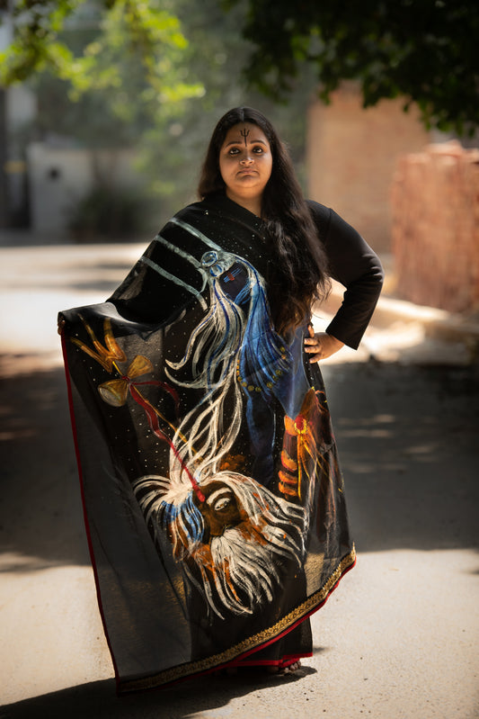 Hand-Painted Shiva Tandava Saree – A Canvas of Cosmic Dance
