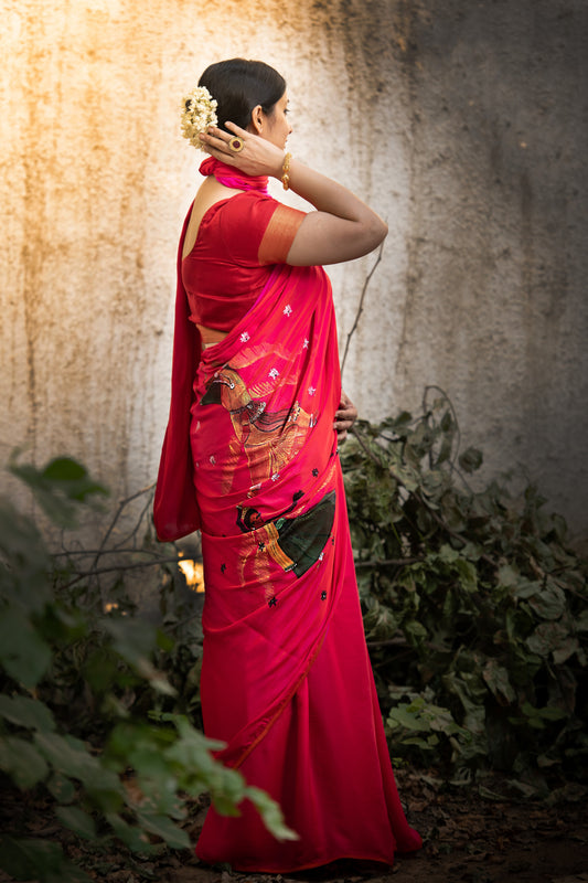 Hand-Painted Rajasthani Folk Dance Saree – A Celebration of Tradition