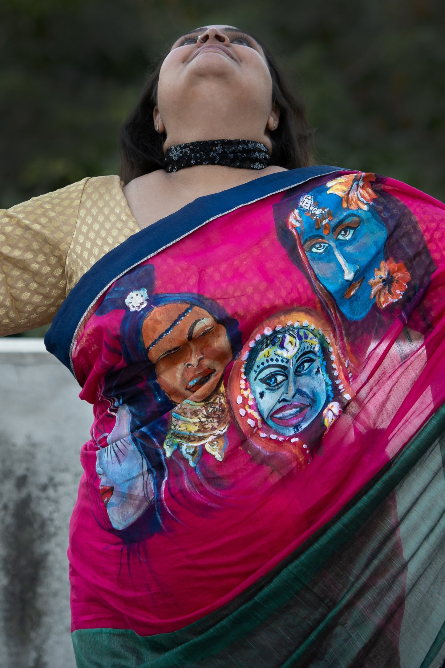 Divine Faces Hand-Painted Saree – A Canvas of Culture and Color
