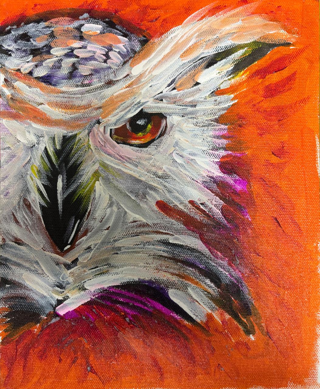 "Fierce Gaze" – Acrylic Owl Portrait on Canvas